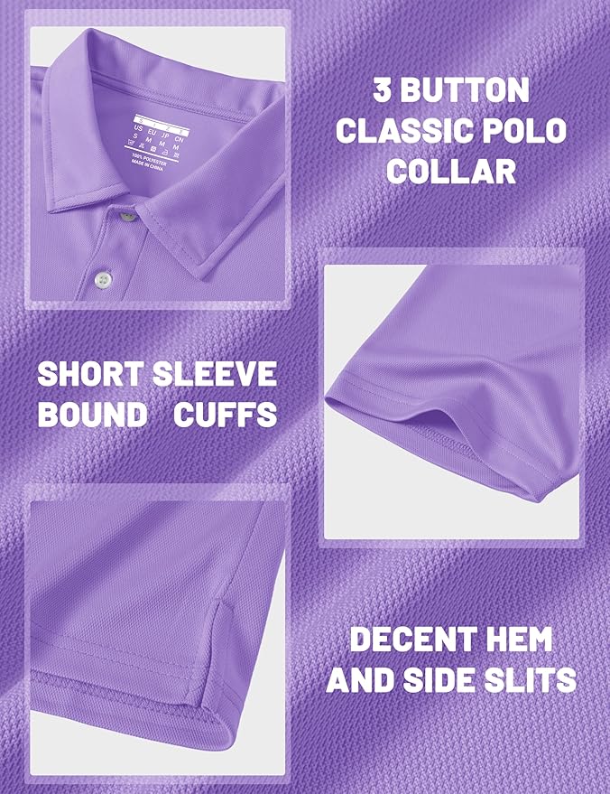 MAGCOMSEN Men's Polo Shirts 3 Buttons Casual Work T Shirts Quick Dry Short Sleeve Golf Shirt Pique Jersey Outdoor Performance