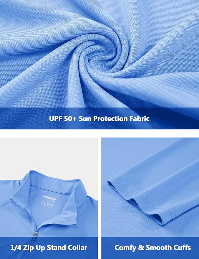 CRYSULLY Men's Long Sleeve 1/4 Zip Shirts Sun Protection Pullover UPF 50+ Rash Guard Running Lightweight T Shirt