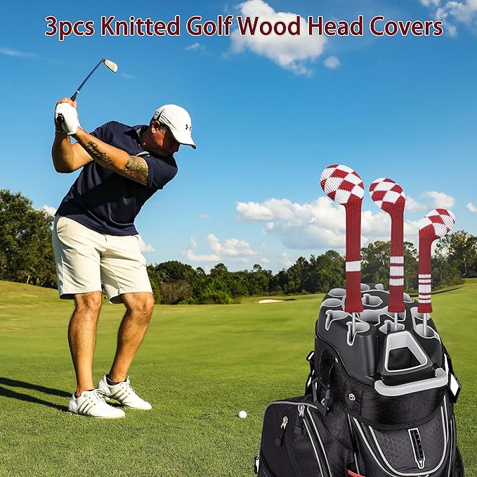 LeFeng 3Pcs Golf Club Covers, Knitted Golf Club Covers for 460cc Driver Fairway Woods and Hybrid