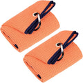 Mile High Life Tri-fold Golf Towel | Premium Microfiber Fabric | Waffle Pattern | with Heavy Duty Carabiner Clip | Golf Towel for Men and Women (2 Pack Orange)