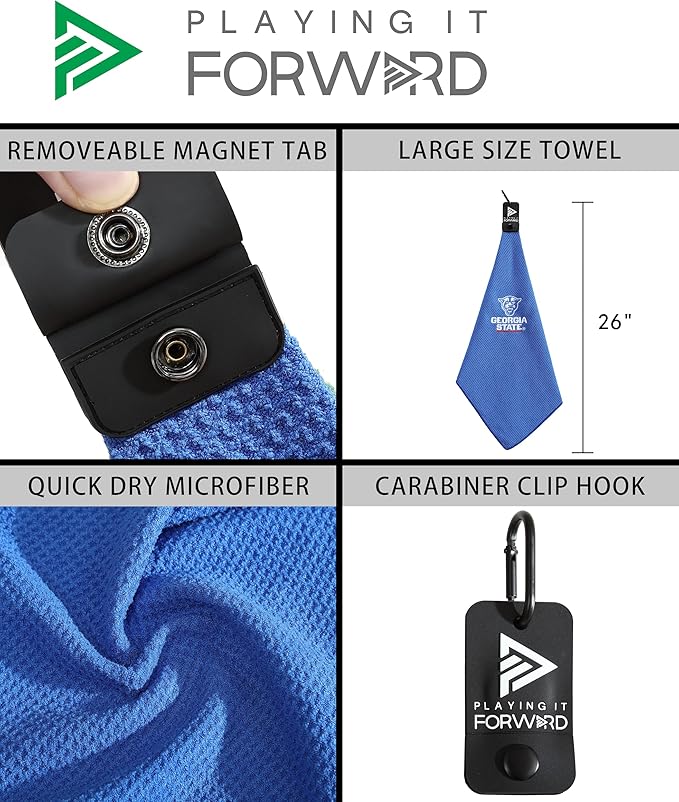 Magnetic Golf Towel Georgia State University - Waffle Weave Microfiber Towel with Ultra Strong Magnet & Clip for Secure Hold on Golf Bags & Cart - Ideal for Clubs & Accessories by Playing It Forward