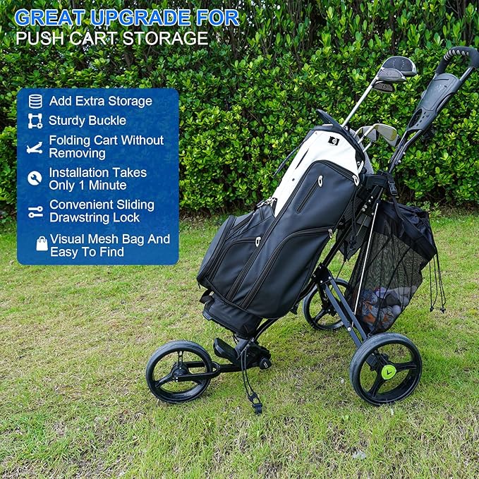 Golf Push Cart Storage Bag,Golf Cart Organizer, Backside Extension Storage Bag,Closure Push Cart Net Mesh Accessories