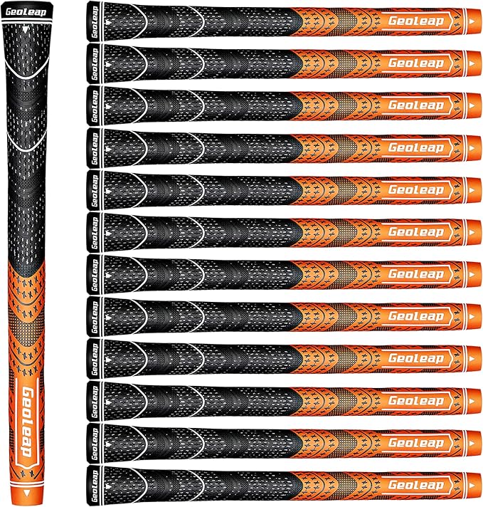 Geoleap Golf Grips Set of 13- Cord Rubber Compound Material, Hybrid Golf Club Grips, All Weather Performance.