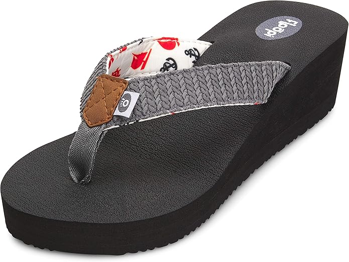 Floopi High Heel Wedge Sandals for Women-Comfort Yoga Mat Footbed for Support, Flip Flop Thong Platforms for Summer