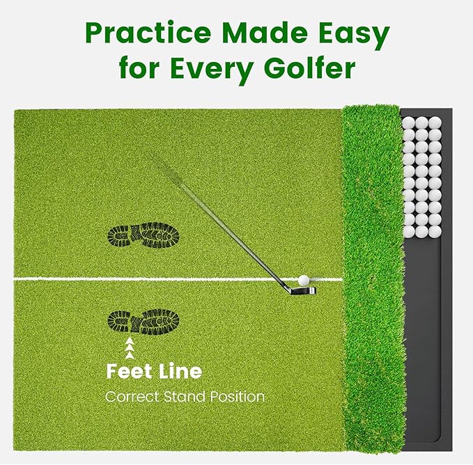 Dual Turf Golf Hitting Mat with Ball Tray, 5x4 & 6x4 ft, 26mm/31mm Thick, Alignment Aid, Golf Practice Mat Indoor & Outdoor, Driving & Chipping Pad Simulator Mat