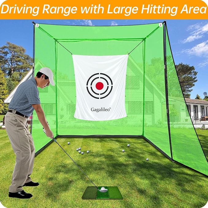 Gagalileo Golf Cage Net: Alloy Steel Frame 7.7X7.7X4.6FT Heavy Duty Practice Accuracy with Target for Backyard Driving Indoor Driving Range Outdoor Training Without Bottom