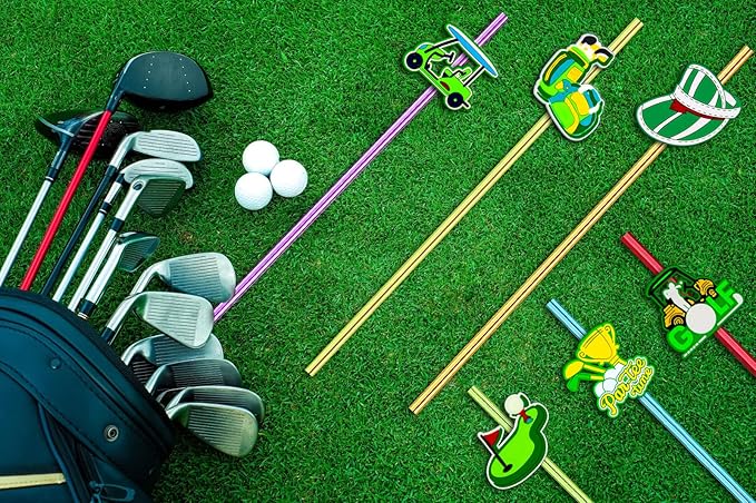 24pcs Golf Themed Straight Reusable Straws for Golf Party Favor Gift Bags,Daily Drinking Straws,Birthday Party,Class Reunions,Sports Golf Party Supplies,With 2 Cleaning Brushes.(6color)