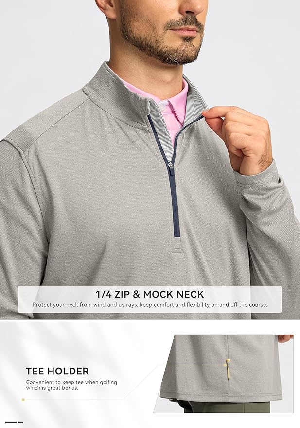 Obla Golf Quarter Zip Pullover for Men Mock Neck Sweatshirt Lightweight Sun Protection Men's Long Sleeve Golf Shirt