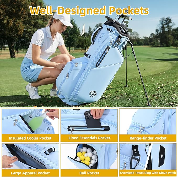 Golf Stand Bag 14 Way, Lightweight Golf Bags for Men Women with Stand, Padded Ergonomic Double Strap, Full Length Dividers, Multiple Pockets, Rain Hood