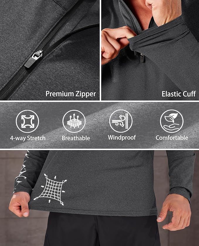 KEFITEVD Men's Quarter Zip Pullover Fleece Lined Long Sleeve Golf Shirt 1/4 Zip Sweatshirts Thermal Winter Sweaters