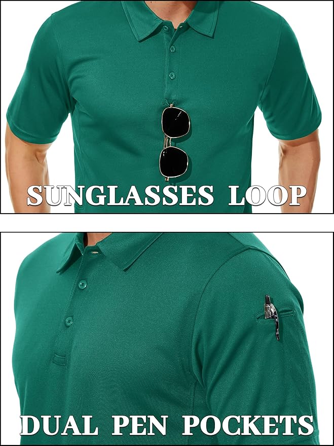 TACVASEN Mens Polo Shirt Short Sleeve Tactical Performance Collared Work Golf Shirts Dry Fit Pique Polos for Summer