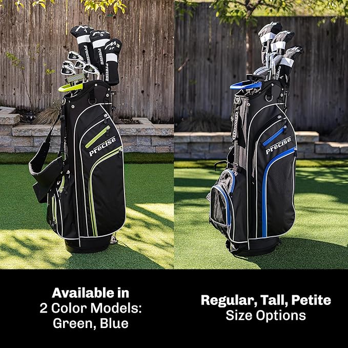 Precise M3 Men's Right-Handed Complete Golf Club Set | Package Includes: 460CC Driver, 3 Wood, 21* Hybrid, 6-9 Irons, Pitching Wedge, Putter, Deluxe Stand Bag, 3 Headcovers | Select Your Size & Color