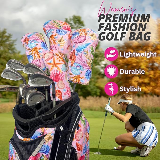 Taboo Fashions Designer Resort Golf Club Covers for Women - Numbered Golf Headcovers Set for Driver, Woods & Hybrid - Weather/Moisture Resistant Protection, Pack of 4