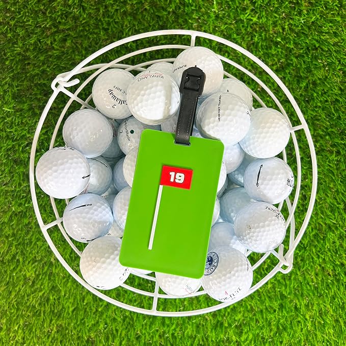 Golf Bag Tag – 19th Hole Design, Flexible & Waterproof Silicone Luggage Tag, Secure Strap for Bag Identification, Great Golf Gift for Players & Enthusiasts
