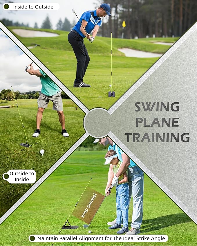 Golf Swing Training Aid, Golf Alignment Stick with Angle Plate/Holder Sets, Posture Corrector Golf Trainging Aid, Swing Plane Trainer for Aiming, Putting, Swing/Golf Practice Tools