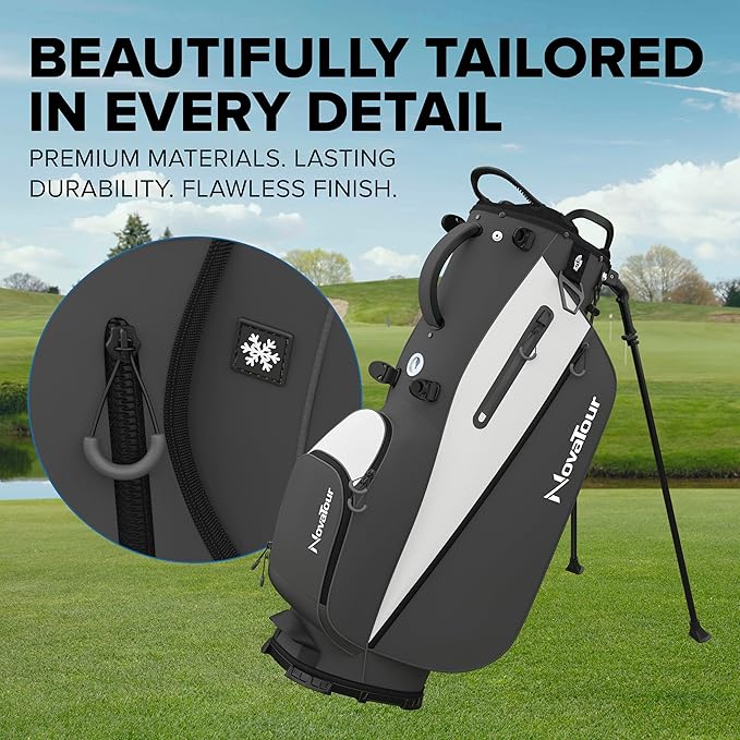 Golf Stand Bag - Lightweight Golf Bag with Stand and 7 Way Dividers, Dual Strap, Waterproof Pocket, Insulated Sleeve, Easy-Lift Handles and Swing-Cam Holder