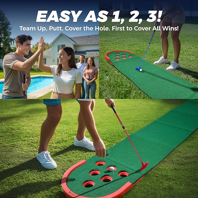 Golf Putting Game Set, Mini Golf Game Set with 2 Putters 2 Balls, 10 Feet Practice Putting Green Mat for Adults, Indoor Outdoor Backyard Party Game