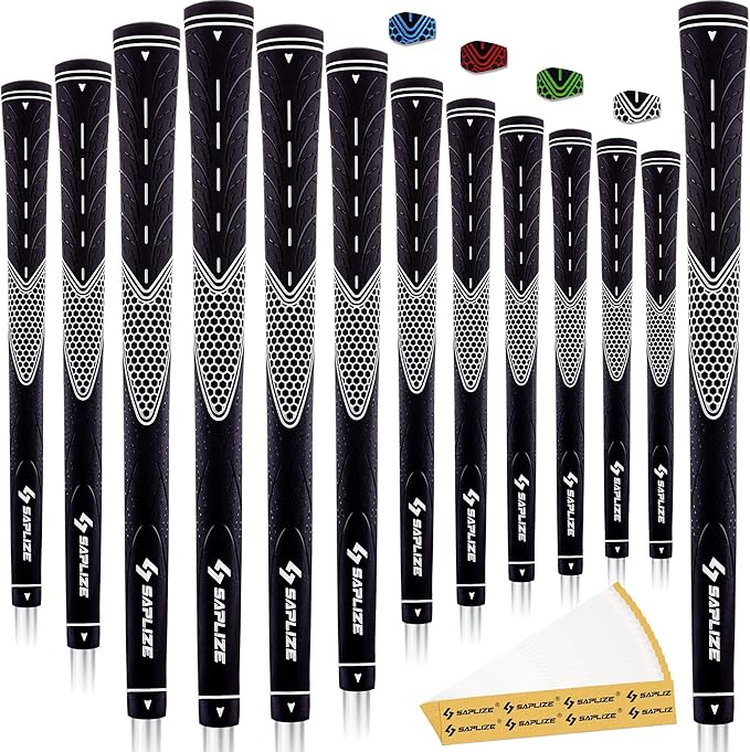 SAPLIZE Golf Grips Set of 13, Bundle with Tape or Full Regripping Kit, Jumbo / Mid / Standard / Undersize, Women / Men Anti-slip Rubber Golf Club Grips, CC01 Series