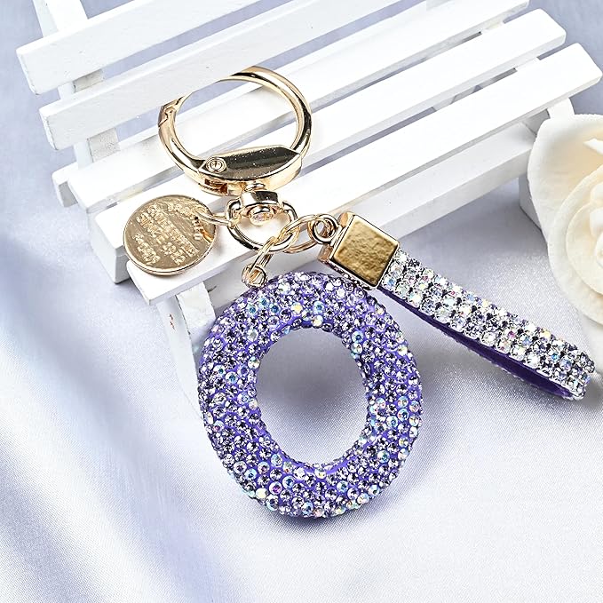 Pink Blue White Initial Letter Keychain Gift for Women Girls Bling Sparkly Cute Backpack Car Key Accessories Lanyard