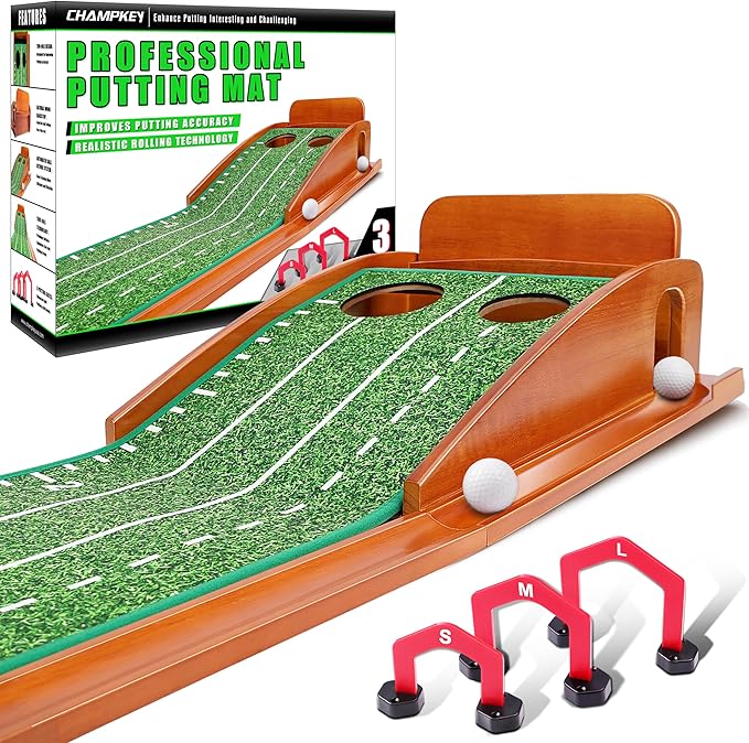 CHAMPKEY Premium Golf Putting Green Indoor with 3 Golf Putting Gates - Improves Putting Accuracy and Skill Levels Golf Putting Mat - Ideal for Indoor and Outdoor Training