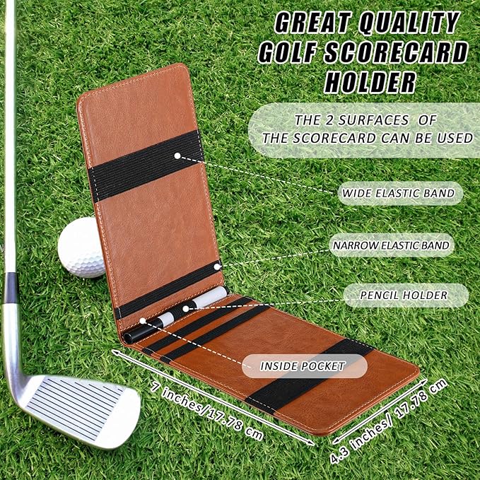 Honoson 4 Pcs Golf Scorecard Holder PU Leather Golf Yardage Book Cover Scorecard Book Score Holder Protector Gift Accessories, 4.3 x 7 Inches