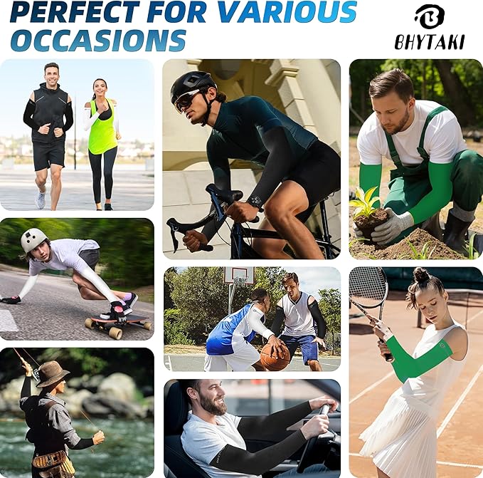 BHYTAKI UV Sun Protection Arm Sleeves, UPF 50 Sports Cooling Arm Compression Sleeves for Men Women Teenager