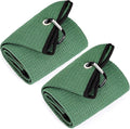 Mile High Life Tri-fold Golf Towel | 16" X 24" | Premium Microfiber Fabric | Waffle Pattern | with Heavy Duty Carabiner Clip | for Men and Women (2 Pack Green)
