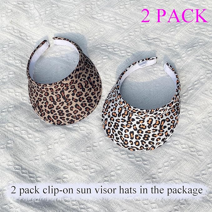 2 Pack Sun Visor Hats Women Men Clip On Wide Brim Visors Hat Outdoor Sports Golf Beach Travel Tennis Caps