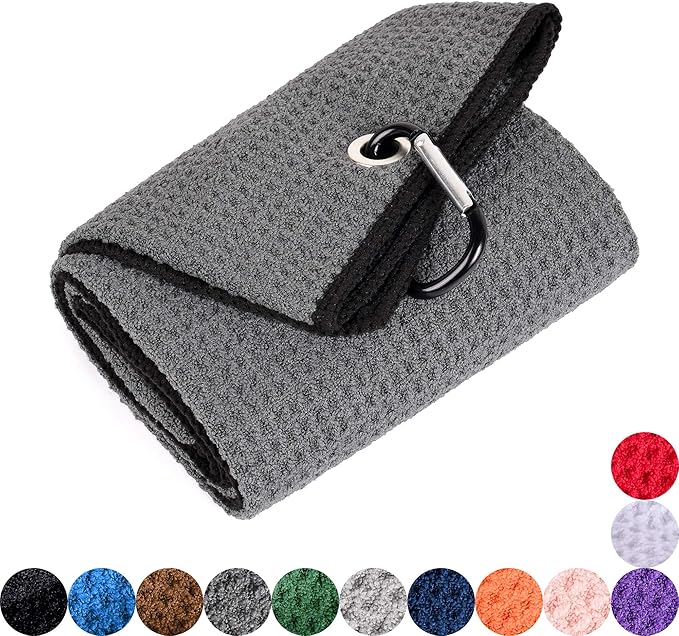 Mile High Life Microfiber Waffle Pattern Golf Towel | Club Groove Cleaner Brush | Foldable Divot Tool with Magnetic Ball Marker (Dark Gray Towel/Brush/Curve Divot)