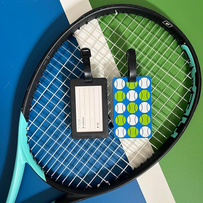 Tennis Bag Tag – Tennis Balls Design, Durable Silicone Luggage Tag, Waterproof & Secure, Easy Bag Identification with Adjustable Strap, Perfect for Tennis Lovers & Gifts