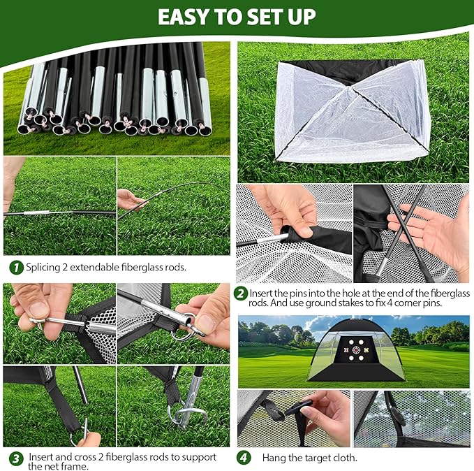 Golf Net, 10x7 Ft Practice Hitting Golf Net with Tri-Turf Mat, Ball, Tee, and Carring Bag, All-in-One Multi-Target Training Aid for Outdoor/Indoor Chipping & Driving, Ideal Gift for Men/Enthusiasts