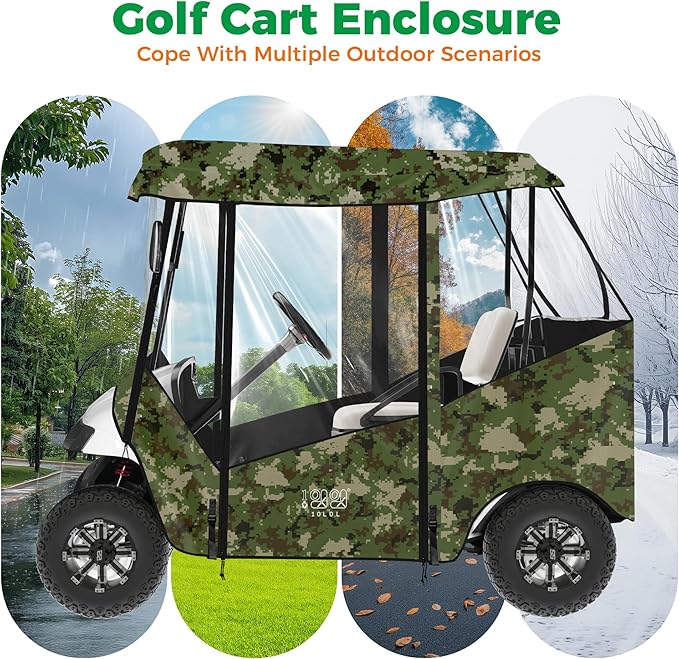 10L0L Universal Golf Cart Enclosure Compatible with EZGO and Club Car Models, 2-Passenger Golf Cart Waterproof 420D Material Windproof Transparent on 2 Sides