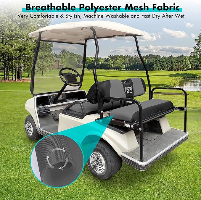 10L0L Golf Cart Front + Rear Seat Cover Set for EZGO TXT RXV 4 Passenger Models Bench Seat Covers Kit Breathable Washable Polyester Mesh Cloth Gray Black Beige Red (S+XS)