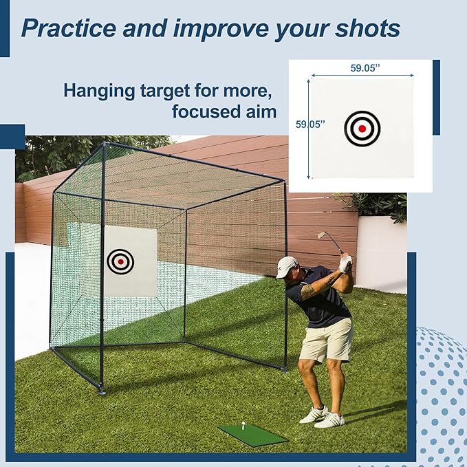 Golf Net Cage, 10X10X10FT Metal Frame Golf Simulators for Home and Backyard, Indoor & Outdoor Hitting Net, Black