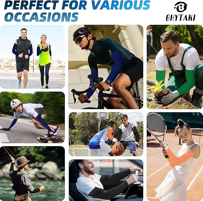 BHYTAKI UV Sun Protection Arm Sleeves, UPF 50 Sports Cooling Arm Compression Sleeves for Men Women Teenager