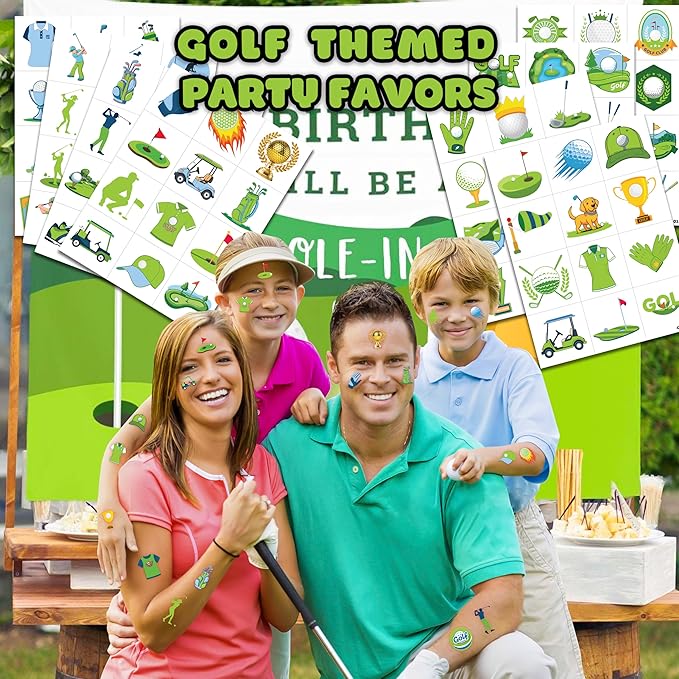 96 PCS Golf Sport Pre-Cut Temporary Tattoos | Super Cute Themed Birthday Party Favors, Supplies, Decorations, Green Sport Fake Tattoo Stickers (Multiple)