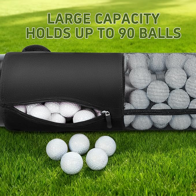 AKOZLIN Golf Ball Shag Bag with Detachable Aluminum Alloy Tube Golf Ball Retriever Large Capacity Shags Bag for Golf Ball Shagger Hold Up to 90 Balls