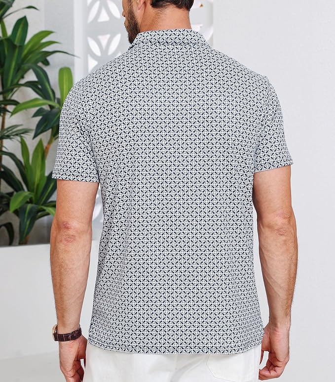 Lexiart Mens Golf Shirt Short Sleeve Dry Fit Print Moisture Wicking Performance Patterns Collared Polo Shirt with Pocket