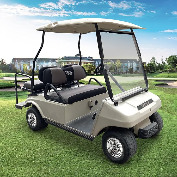 10L0L Golf Cart Front Rear Seat Cover Set for EZGO TXT RXV & Club Car DS 2000-up(Flat Backrest), Made w/ 3D Air Mesh Polyester Fabric Breathable Washable
