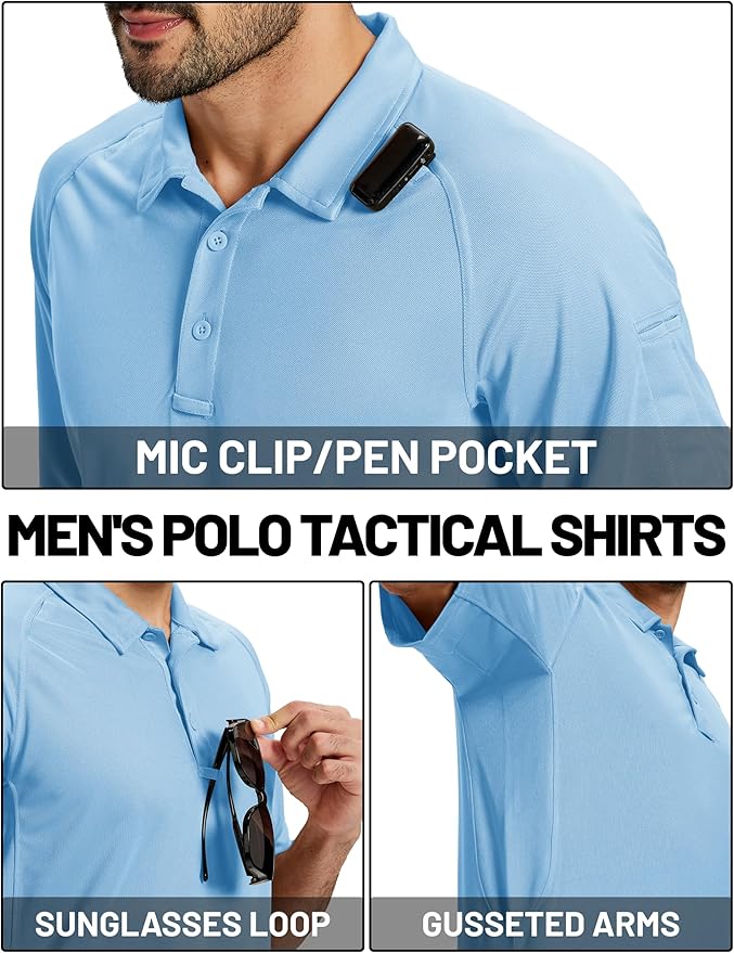 TACVASEN Men's Polo Shirts Short Sleeve Golf Polos Dry Fit UPF 50+ Performance Tactical Collared Hiking Shirt