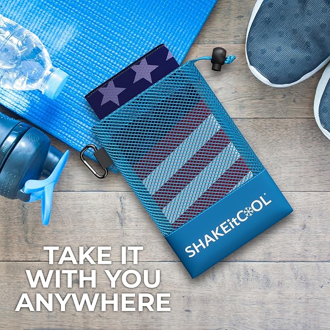 SHAKEitCOOL Extended Size Cooling Towel – Be Cool in Style - Heat Relief, Soft, Lightweight, Sun Protection, Easy Clean - Perfect for Biking, Hiking, Running, Yoga, Golf, Gardening - Wavy Flag M