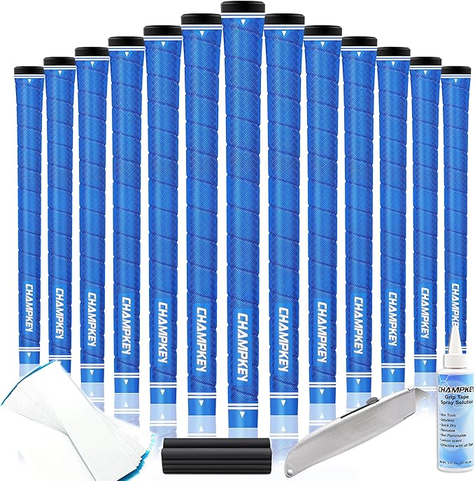 CHAMPKEY X-WEAVE Rubber Golf Grips 13 Pack with Full Repair Kits - Medium Lower Hand Golf Club Grips - Enhanced Grip and Traction Golf Grips for Men and Women