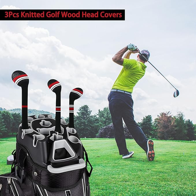 LeFeng 3Pcs Golf Club Covers, Knitted Golf Club Covers for 460cc Driver Fairway Woods and Hybrid