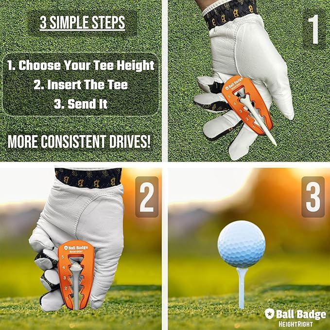 Ball Badge HeightRight Adjustable Golf Tee Height Tool – Precision Tee Height Setter for Consistent Swings, Durable Aluminum Design, Easy-to-Use Golf Training Aid