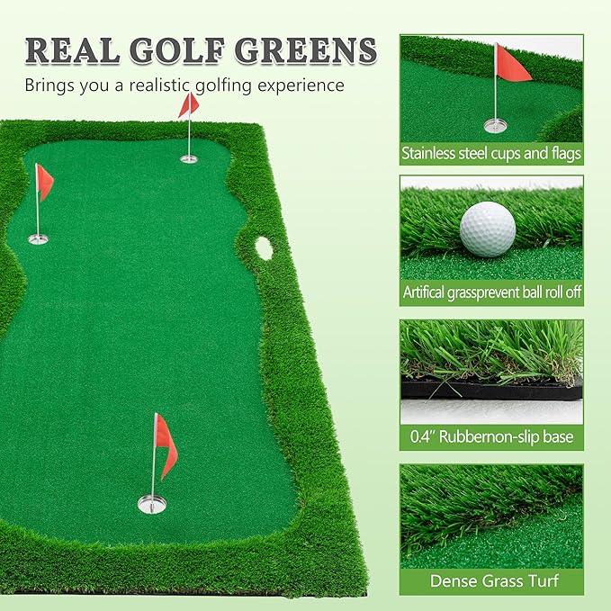 Golf Putting Green Mat Professional Practice Mat with Putter,Movable Golf Cup, Slope Pad Professional Practice Mat for Outdoor/Indoor Training