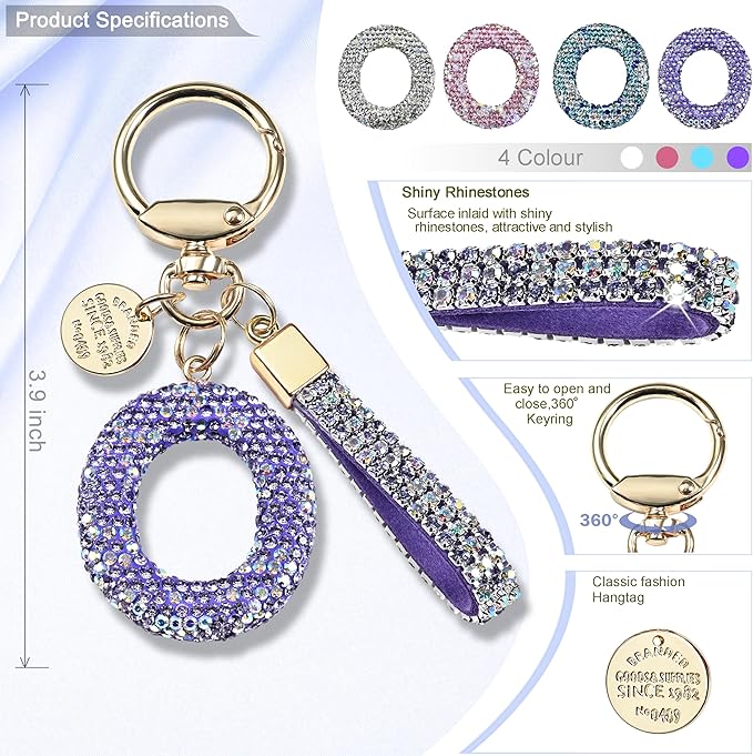 Pink Blue White Initial Letter Keychain Gift for Women Girls Bling Sparkly Cute Backpack Car Key Accessories Lanyard