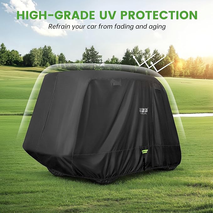 10L0L 2/4/4+2 Passenger Golf Cart Cover Upgrade Extended Roof, 600D Waterproof Snowproof Windproof Sunproof Durable Full Golf Cart Covers for Yamaha,EZGO,Club Car and Other