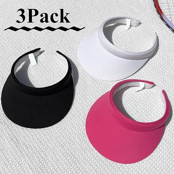 3 Pack Sports Sun Visor Hat Women Men Adjustable Clip On Visors Outdoor Golf Beach Cap