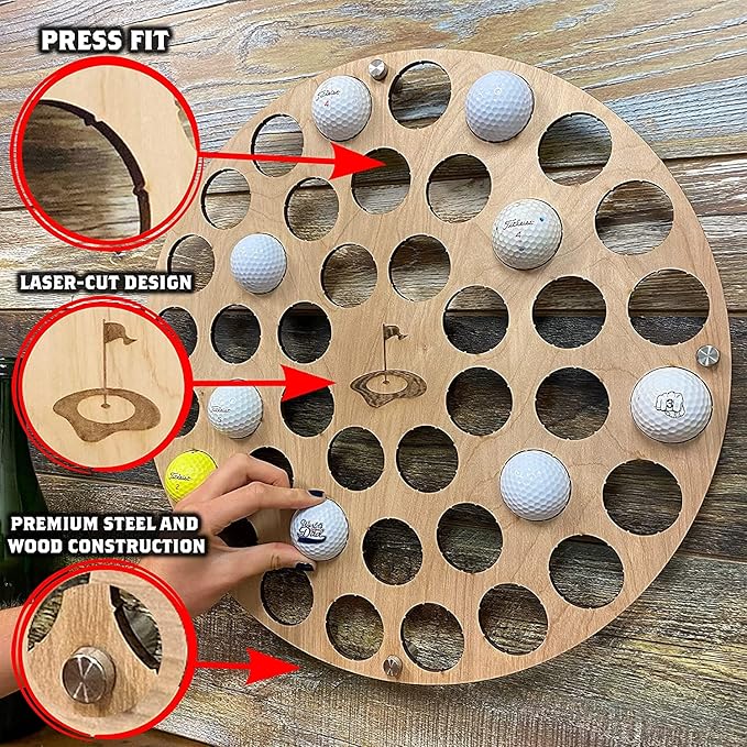 Torched Golf Ball Display Holder Collector’s Case Holds 42 Golf Balls Wall Mount Decor, Personalized Golf Lovers Gift for Men, Customizable