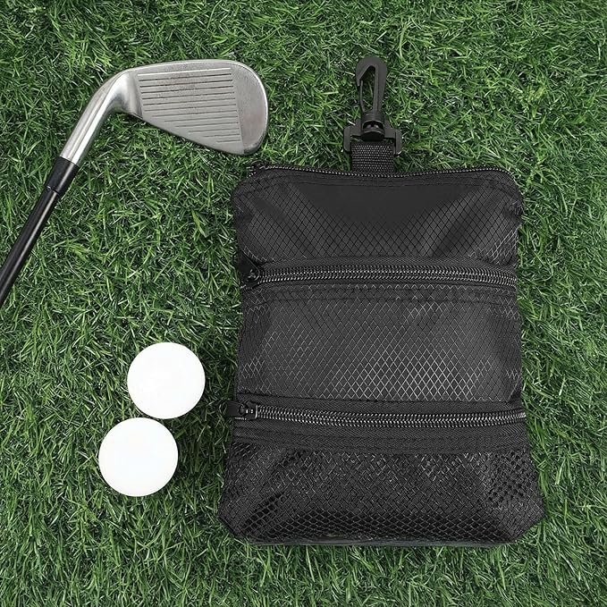 Golf Tee Bag Pouch Black Golf Ball Bag 8.07 X 6.69 Inch Golf Accessory Bag with 360° Swivel Clip